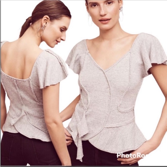 Anthropologie Deletta Gray Terry Ruffle Peplum StatementTop Size XS Worn 2X! - Picture 1 of 11